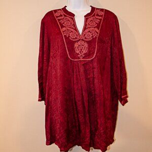 April Cornell Jacquard Tunic Deep Red Size XXL